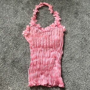 Pink floral sheer halter neck